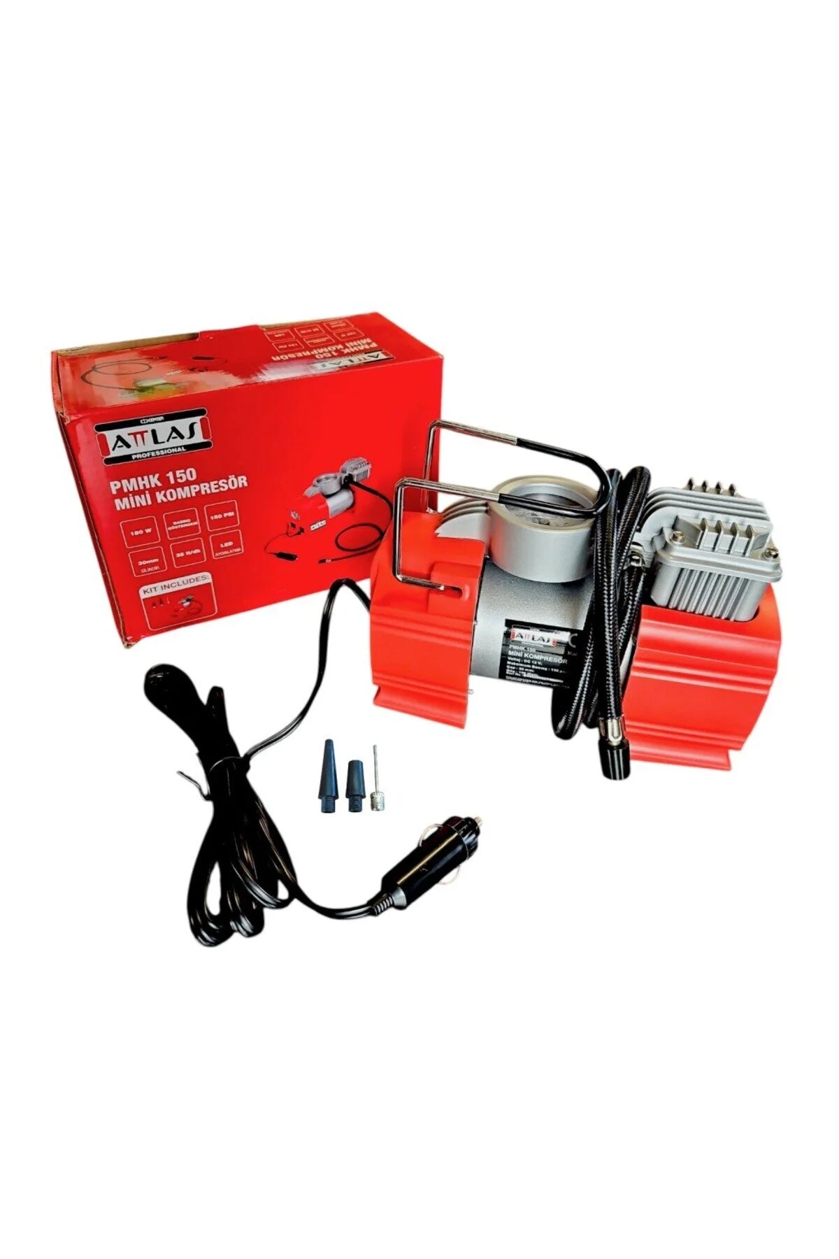 Attlas PMHK-150 Mini Kompresör Taşınabilir Hava Kompresörü (Lastik & Top Şişirme, LED Işıklı)