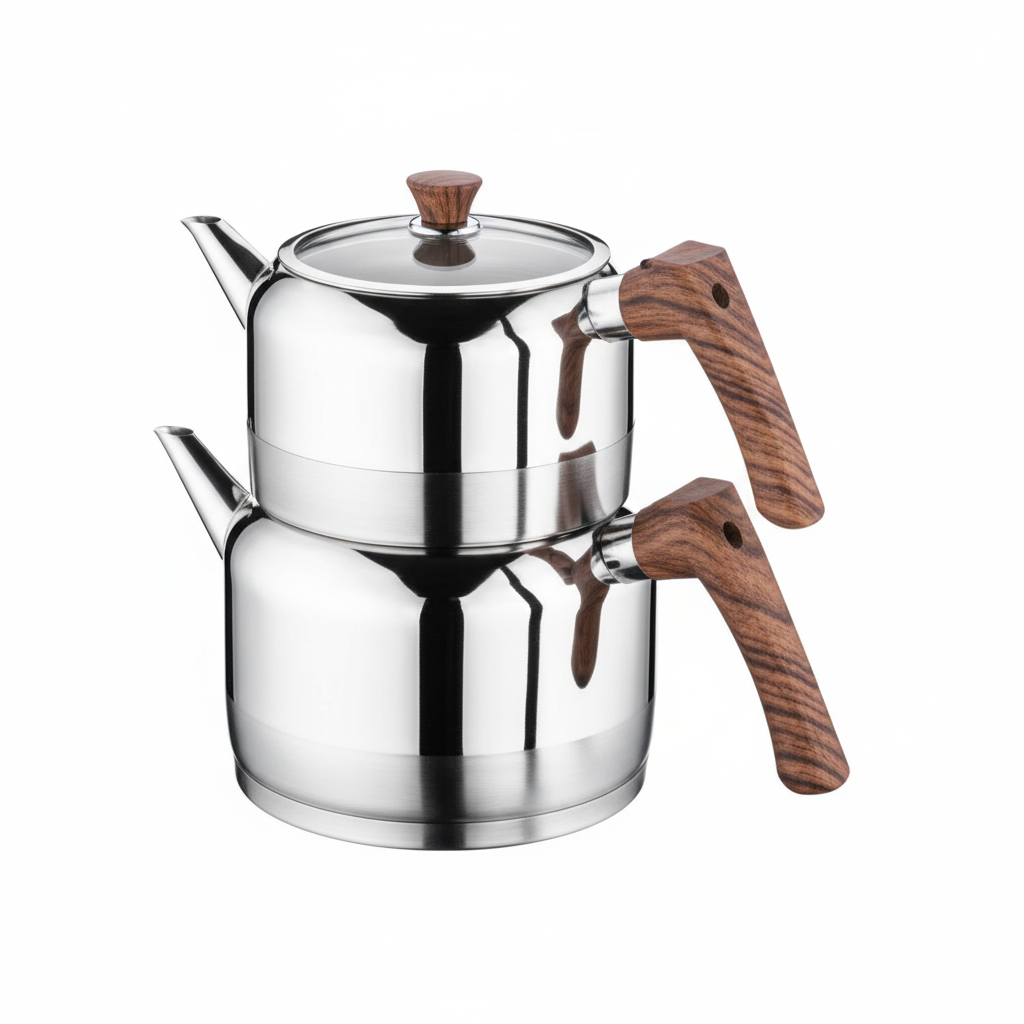 Evimsaray S1196 Doğa Ahşap Aile Boy Çaydanlık - Paslanmaz Çelik