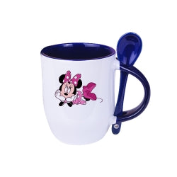 Sublimasyonlu İçi Mavi Kaşıklı Porselen Kupa - Kişiselleştirilebilir