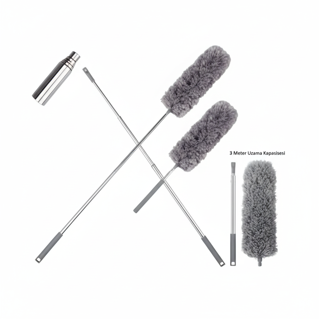Teleskopik Toz Alma Fırçası Seti - Uzatılabilir Temizlik Fırçası