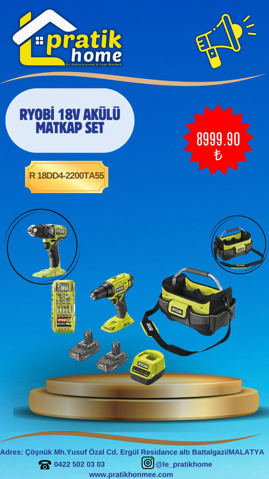 RYOBİ R18DD4-2200TA55 18 V AKÜLÜ MATKAP SETİ