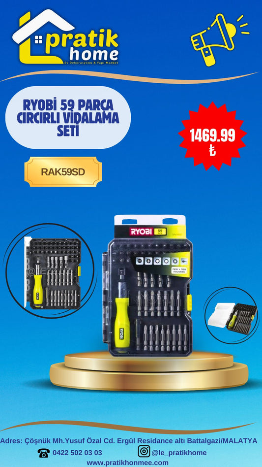 RYOBİ RAK59SD 59 PARÇA CIRCIRLI VİDALAMA SETİ