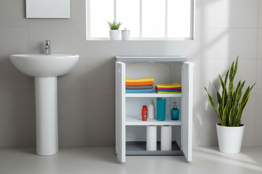 CLK-805 Plastik 2 Kapaklı Çok Amaçlı Banyo Dolabı Demonte Beyaz (84*60*41)