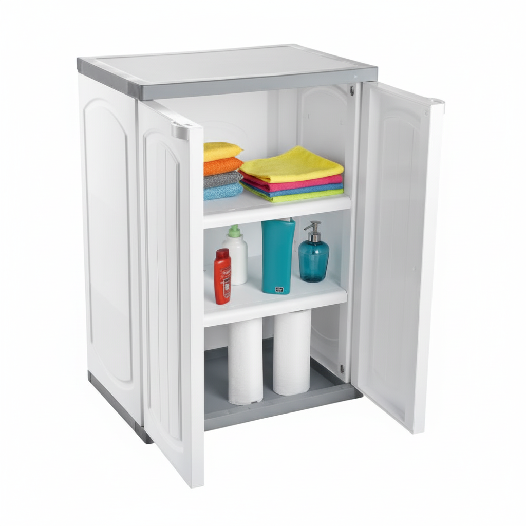 CLK-805 Plastik 2 Kapaklı Çok Amaçlı Banyo Dolabı Demonte Beyaz (84*60*41)