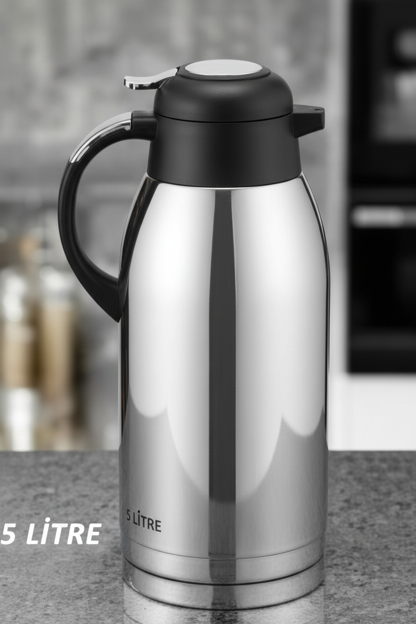 Penguen / PNG-1300B 3 Litre Çift Katlı Çelik Çay Termosu – Büyük Kapasiteli İçecek Termosu