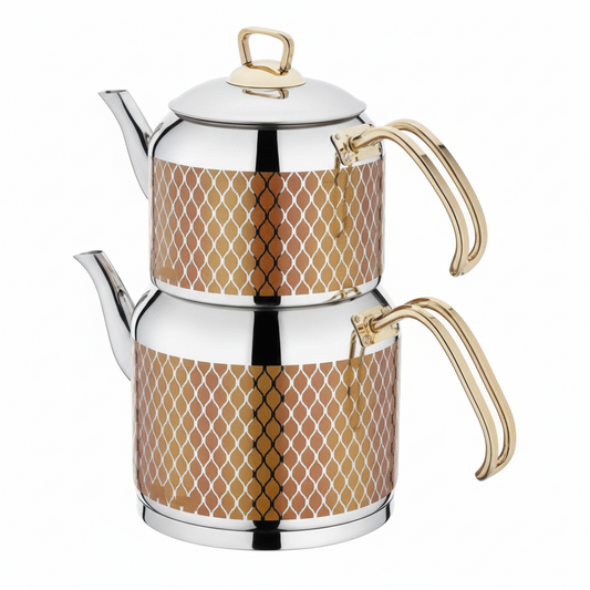 Mihrimah Çaydanlık No:2 - Desenli Paslanmaz Çelik Çay Seti