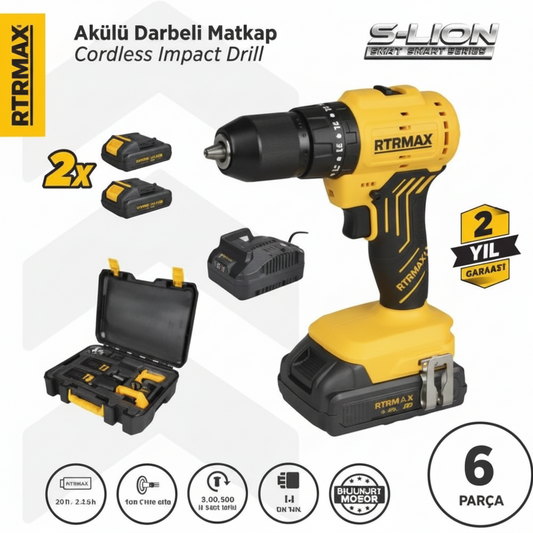 RTRMAX RTS5012 Çift Akülü 2 Ah Darbeli Matkap Seti