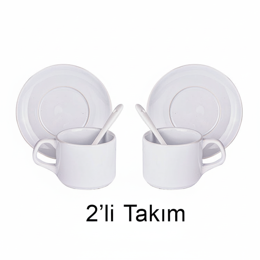 Sublimasyonlu İkili Kaşıklı Porselen Fincan Seti - Kişiselleştirilebilir