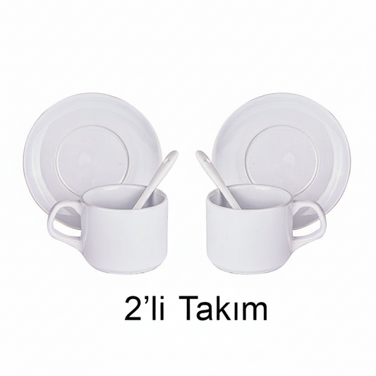 Sublimasyonlu İkili Kaşıklı Porselen Fincan Seti - Kişiselleştirilebilir