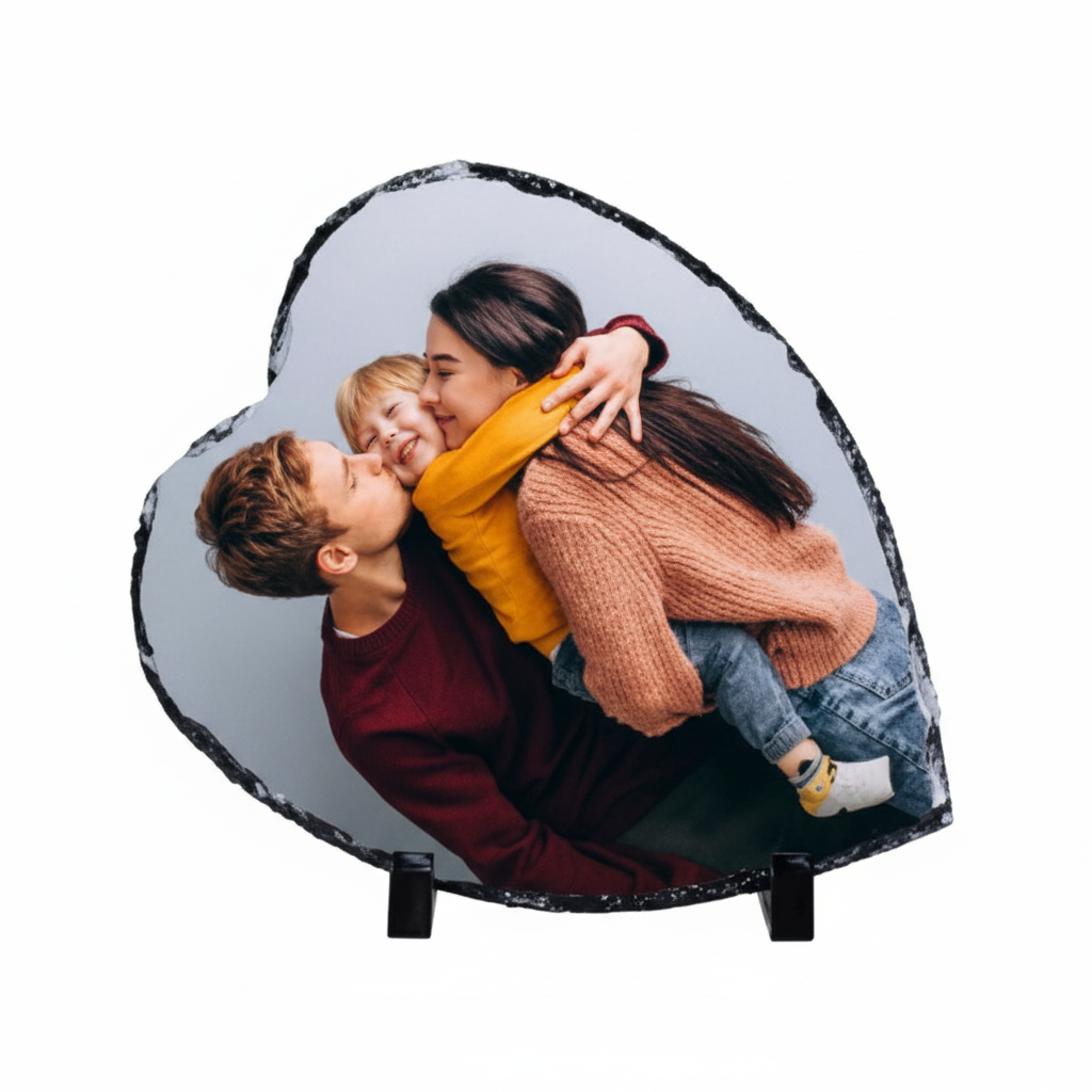 Sublimasyonlu Kalp Doğal Taş - Kişiselleştirilebilir Fotoğraf Baskısı