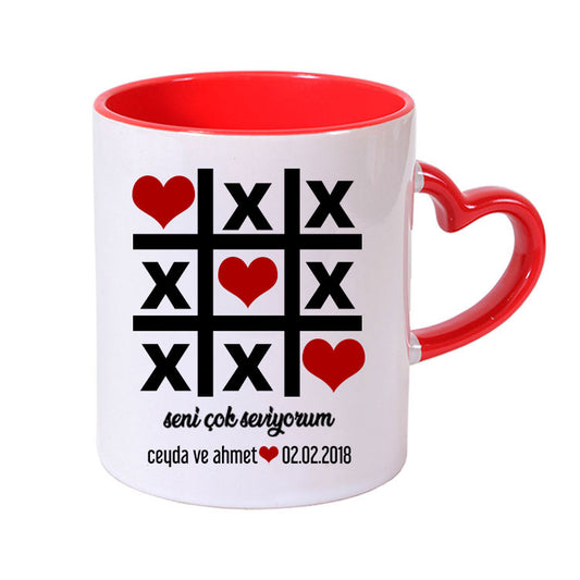 Sublimasyonlu Kalp Kulplu Kupa Bardak Kutulu - Kişiselleştirilebilir