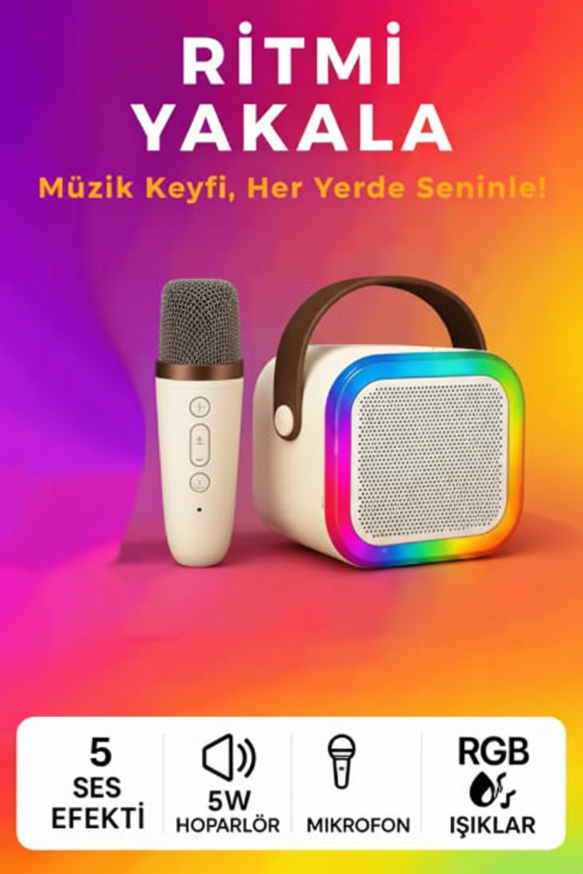 Subzero WR187 Karaoke Speaker – Bluetooth Mikrofonlu RGB Işıklı Bluetooth Hoparlör
